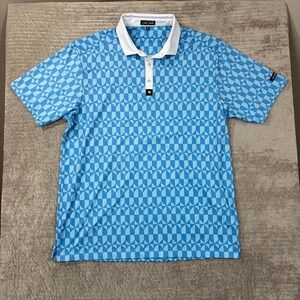Bad Birdie Mens XL Blue Geometric Performance Golf Polo Shirt Short Sleeve